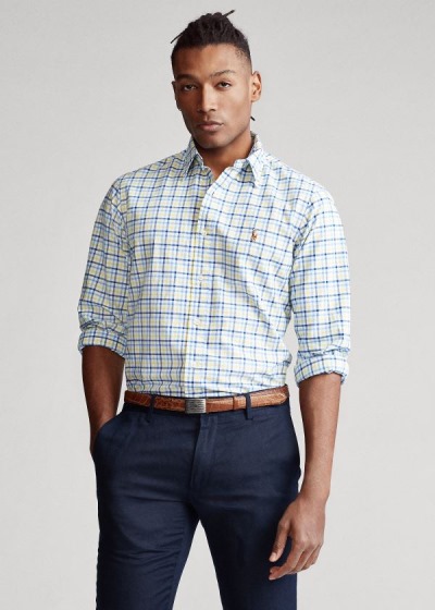 Camisa Oxford Polo Ralph Lauren Hombre Amarillos / Azul Marino Multicolor - Classic Fit Plaid - WOPE